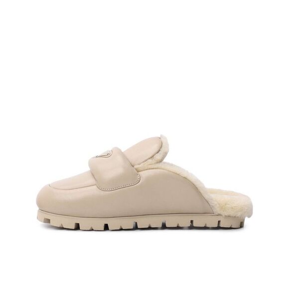 PRADA Soft Padded Nappa Leather Shearling Mules Rare Beige 40.5 - Picture 3 of 8